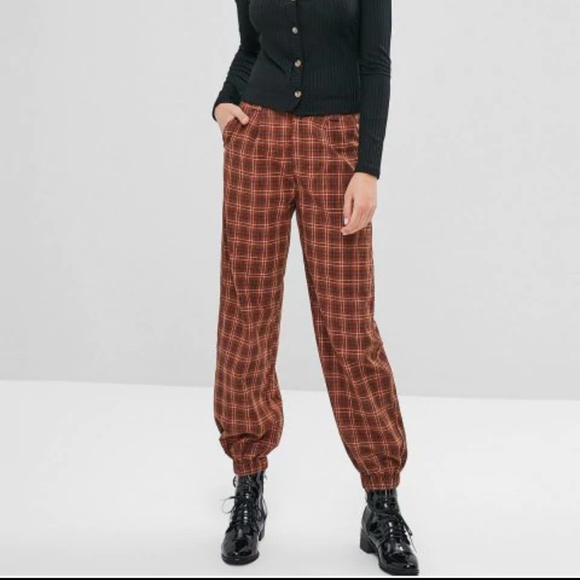 Zaful Pants - NWT ZAFUL Plaid Zip Fly Jogger Pants SZ 6/M